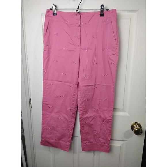 Talbots 8 Pink Stretch Dragonfly Pocket Flat Front Capri Pants - Picture 1 of 11